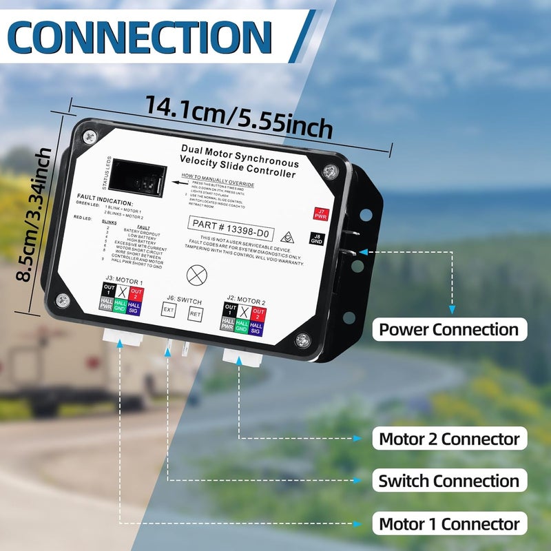 REENKEY 13398-D0 RV Dual Motor Synchronous Velocity Slide Controller Compatible with Lippert in-Wall Slide-Out Controller,Replacement for Controller V-Sync II,Replace Part 13398-C2 - Image 3